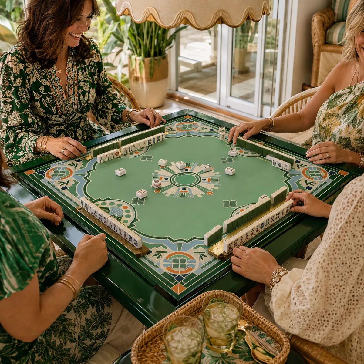 Garden Art Deco American Mahjong mat product and lifestyle view 3