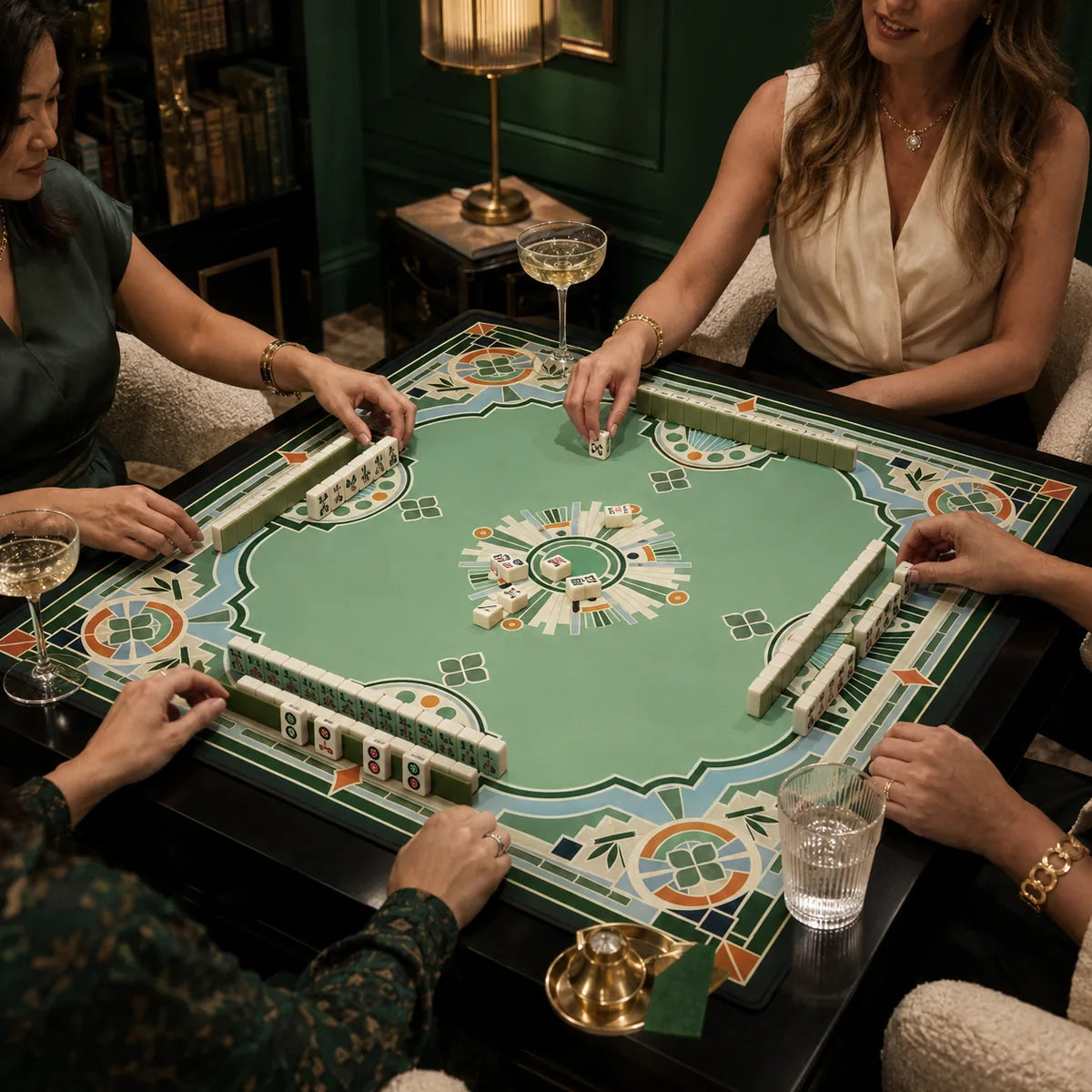 Garden Art Deco American Mahjong mat product and lifestyle view 4