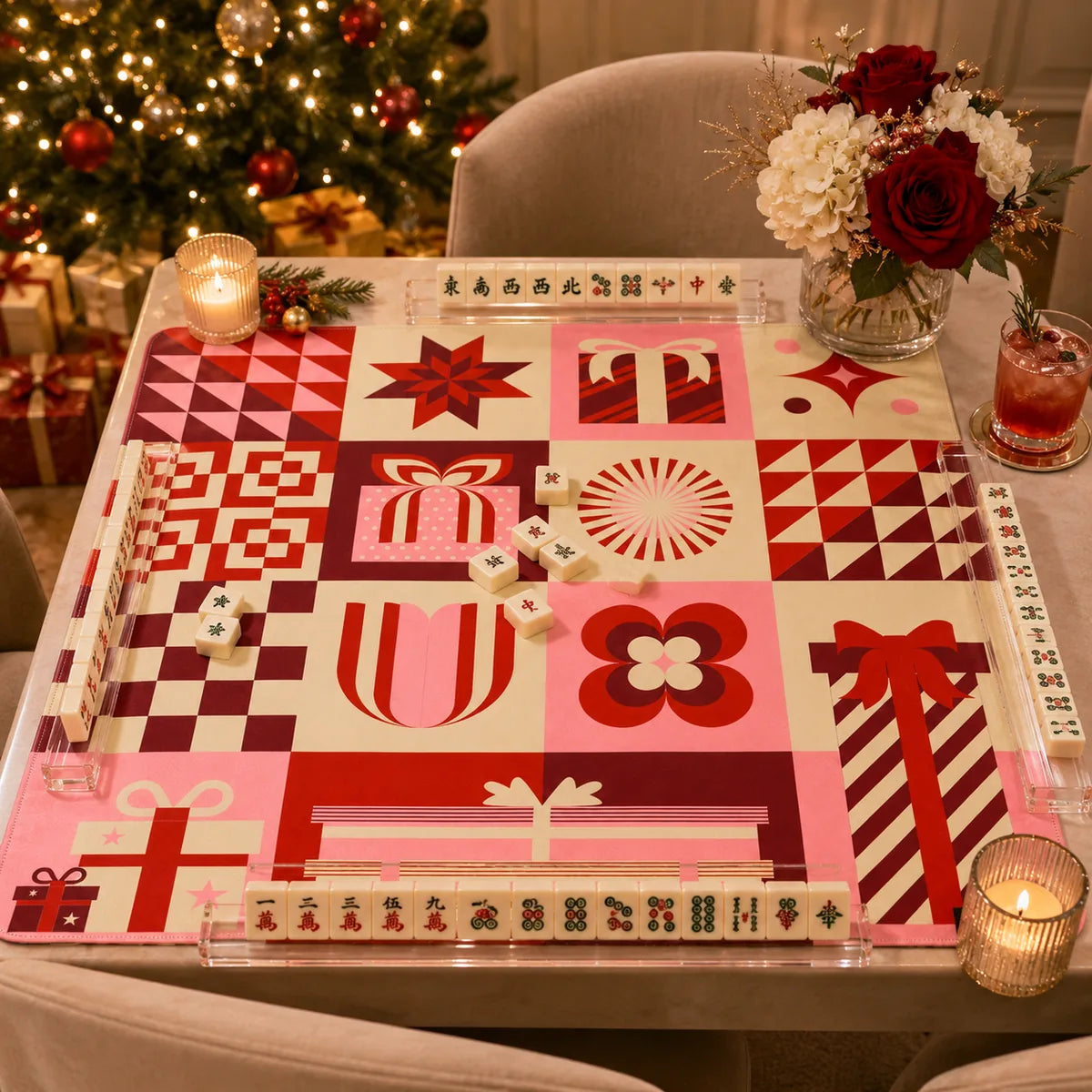 Holiday Gift Mosaic American Mahjong mat product and lifestyle view 3