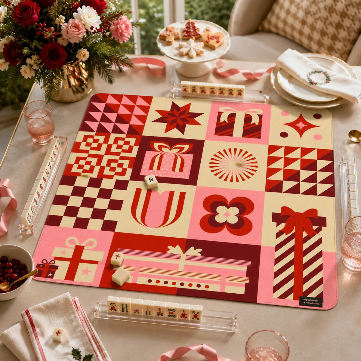 Holiday Gift Mosaic American Mahjong mat product and lifestyle view 4