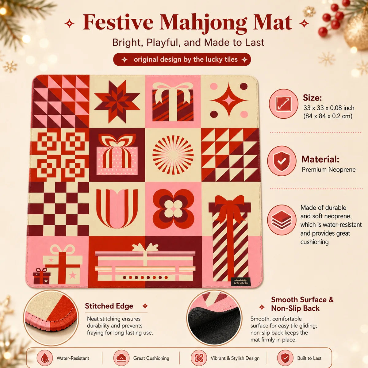 Holiday Gift Mosaic American Mahjong mat product and lifestyle view 5