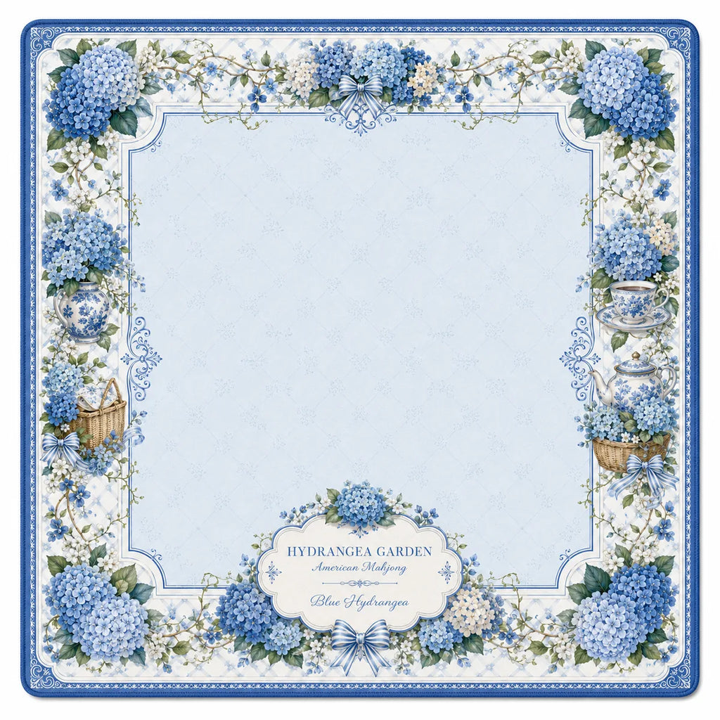 Hydrangea Garden — Blue American Mahjong mat full design by The Lucky Tiles