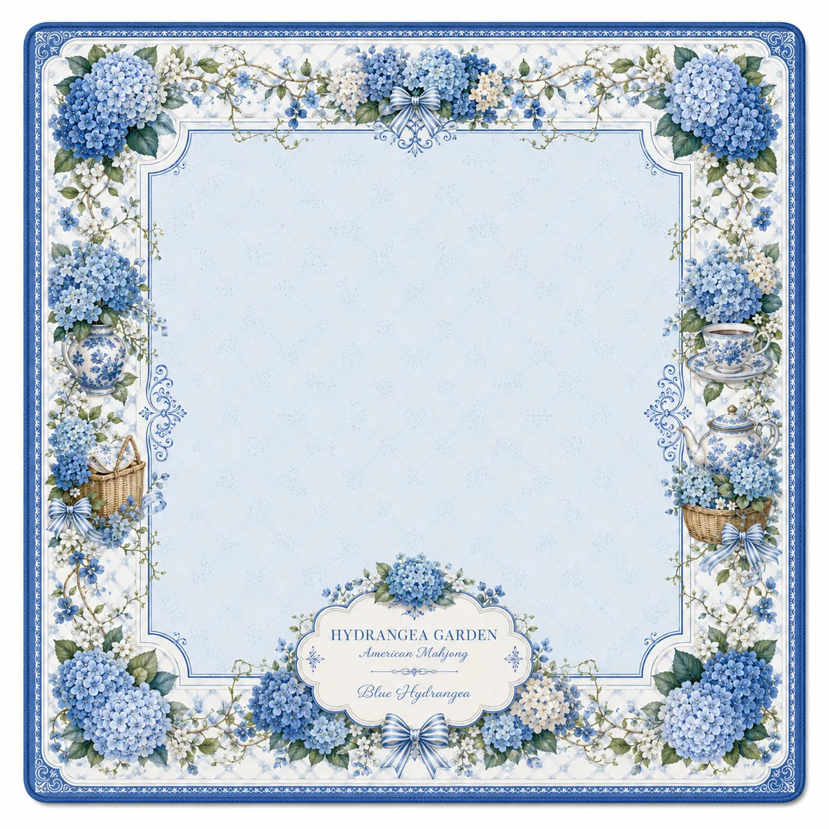 Hydrangea Garden — Blue American Mahjong mat full design by The Lucky Tiles