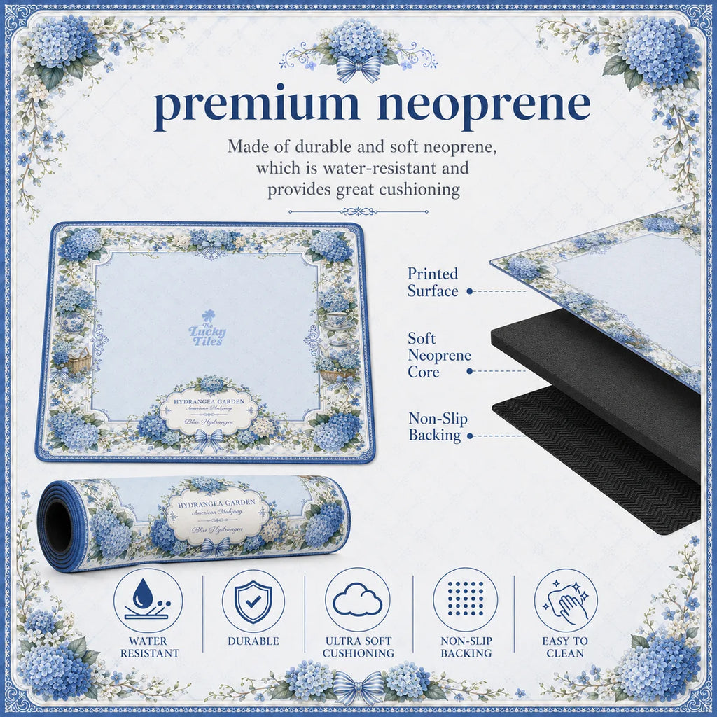 Hydrangea Garden — Blue American Mahjong mat product and lifestyle view 2