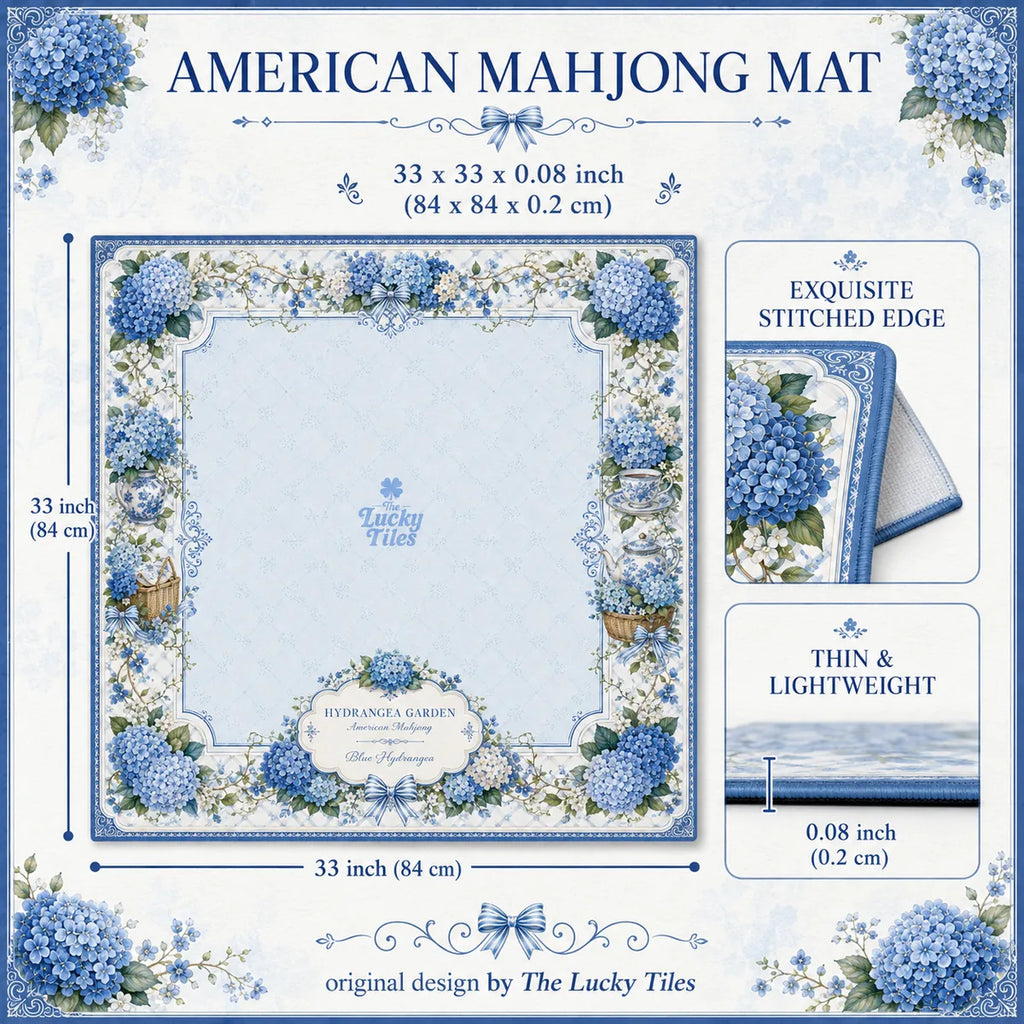 Hydrangea Garden — Blue American Mahjong mat product and lifestyle view 3
