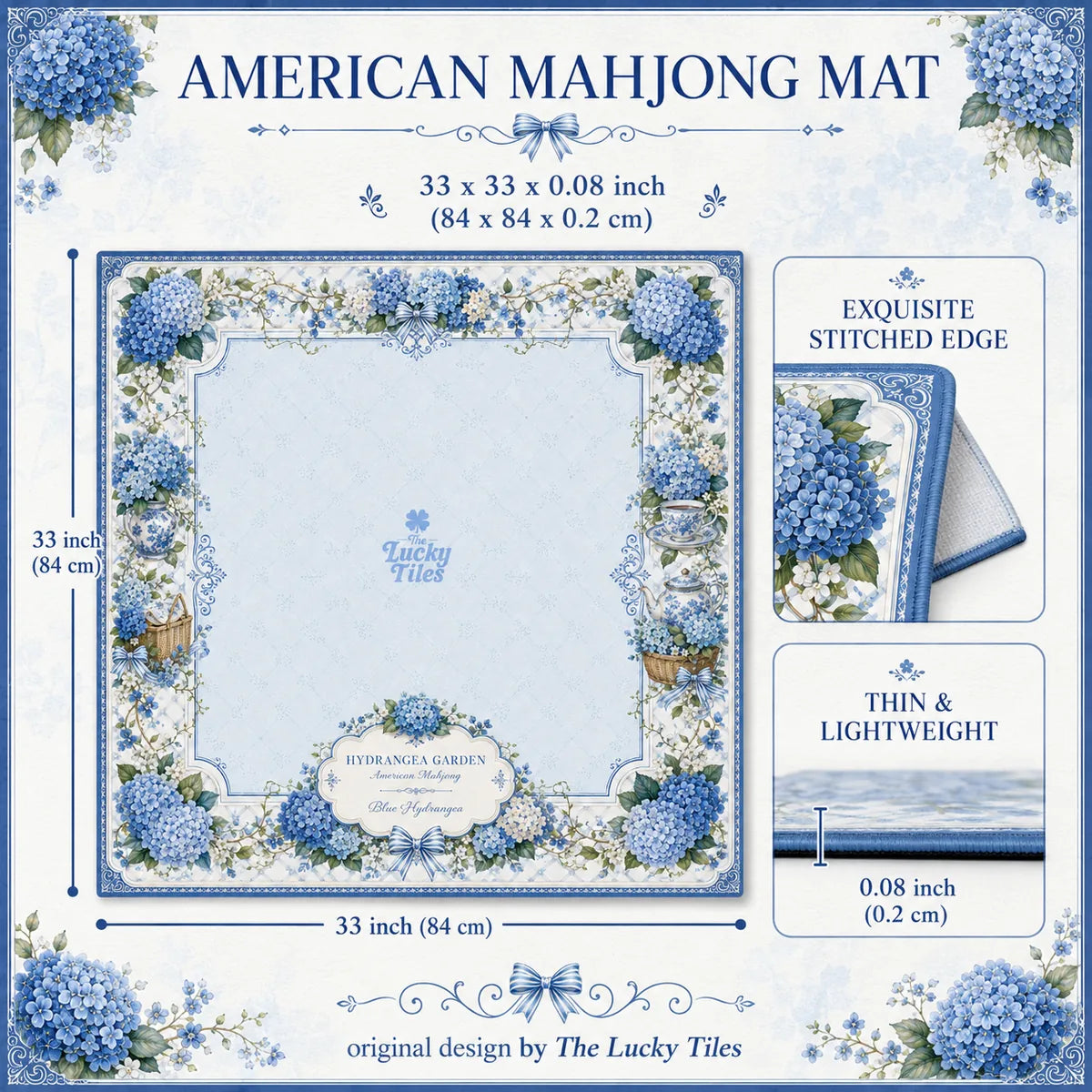 Hydrangea Garden — Blue American Mahjong mat product and lifestyle view 3