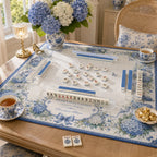 Hydrangea Garden — Blue & White American Mahjong mat product and lifestyle view 4