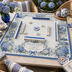 Hydrangea Garden — Blue & White American Mahjong mat product and lifestyle view 5