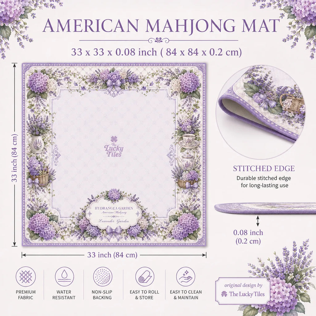 Hydrangea Garden — Lavender American Mahjong mat product and lifestyle view 6