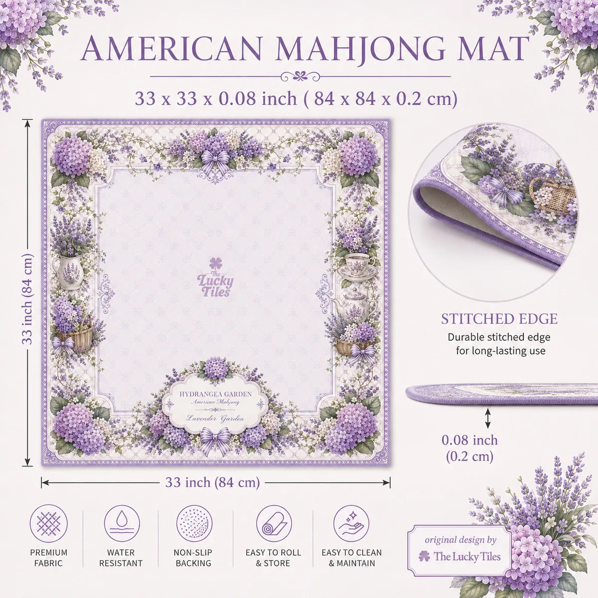 Hydrangea Garden — Lavender American Mahjong mat product and lifestyle view 6