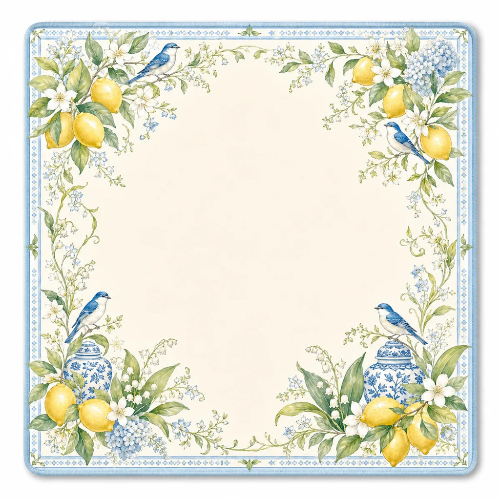 Lemon Bird Garden American Mahjong mat full design by The Lucky Tiles