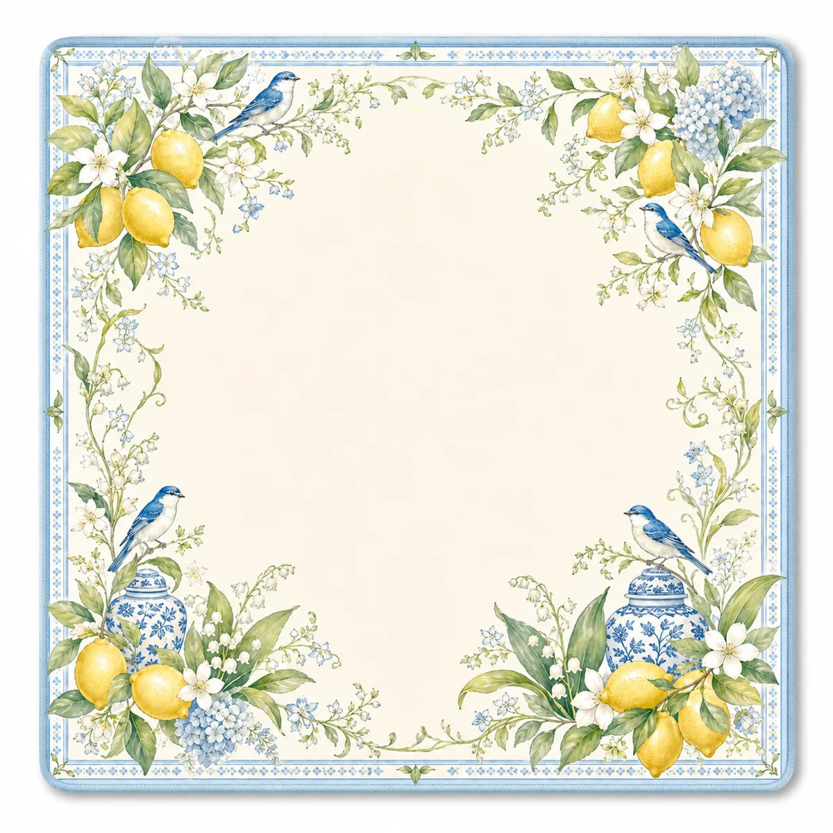 Lemon Bird Garden American Mahjong mat full design by The Lucky Tiles