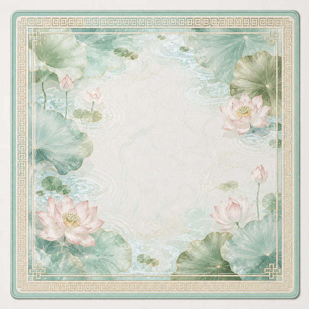 Lotus Garden American Mahjong mat product and lifestyle view 2