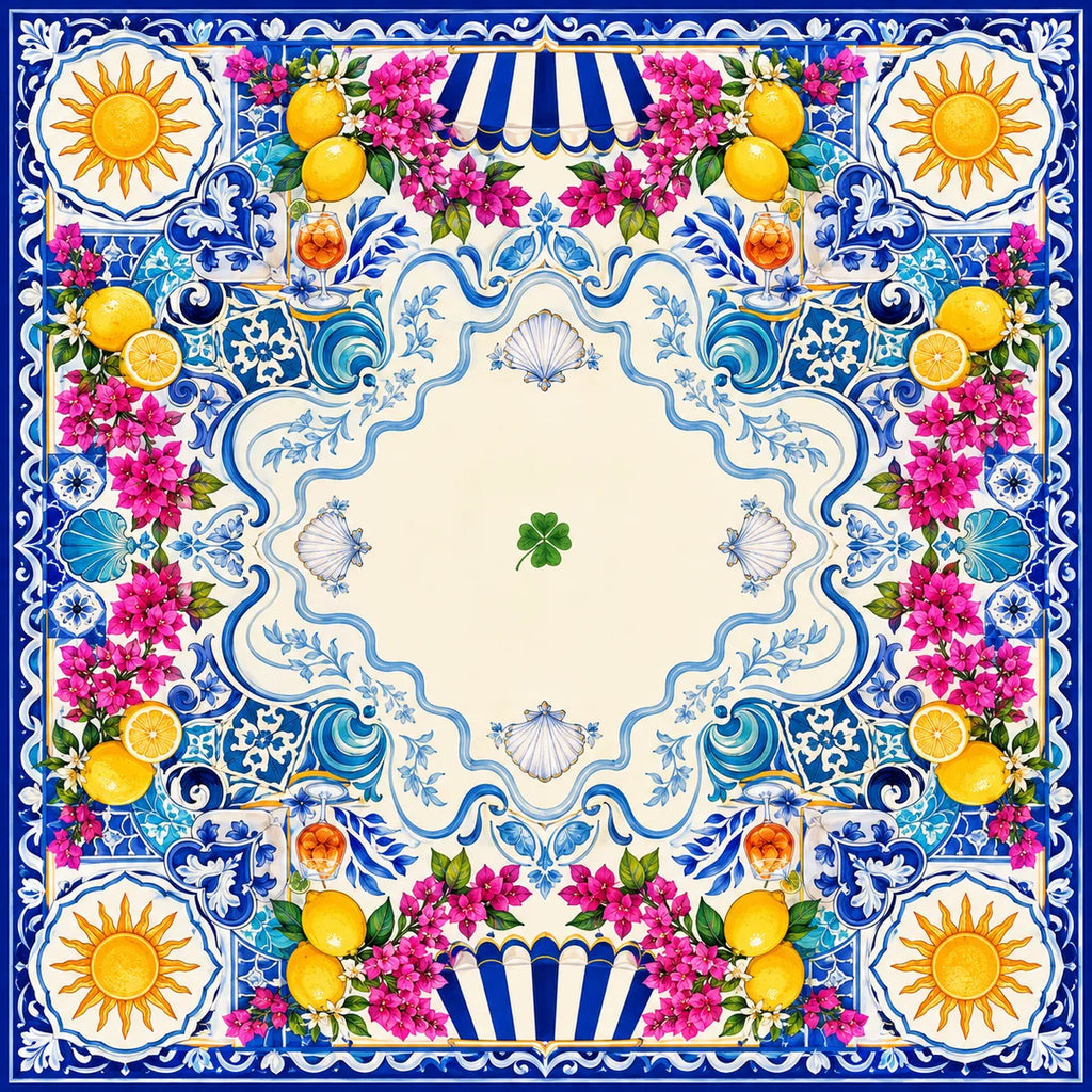Mediterranean Lemon American Mahjong mat product and lifestyle view 2