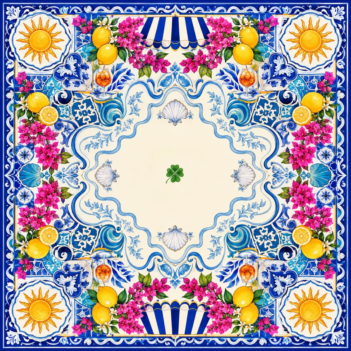 Mediterranean Lemon American Mahjong mat product and lifestyle view 2