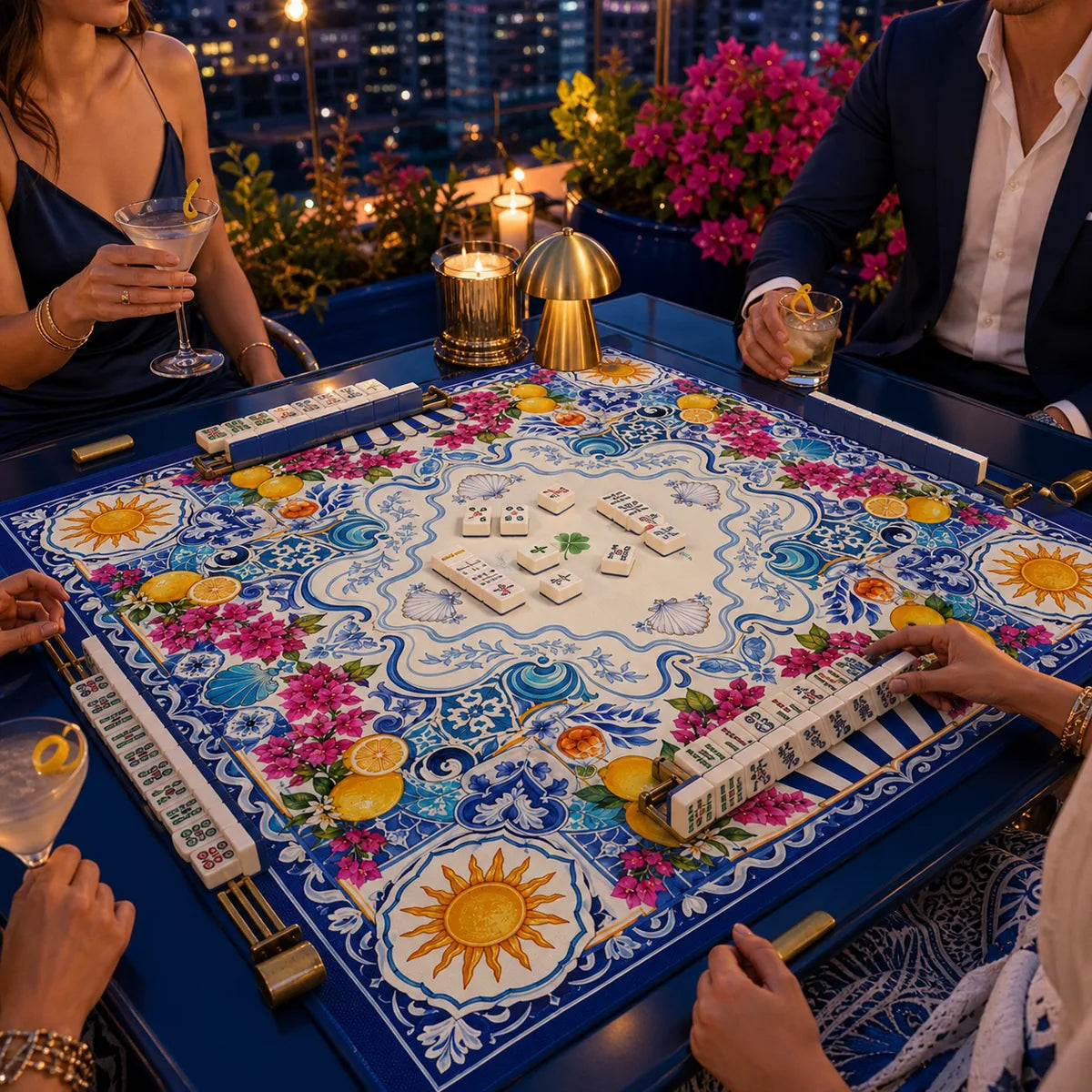 Mediterranean Lemon American Mahjong mat product and lifestyle view 5
