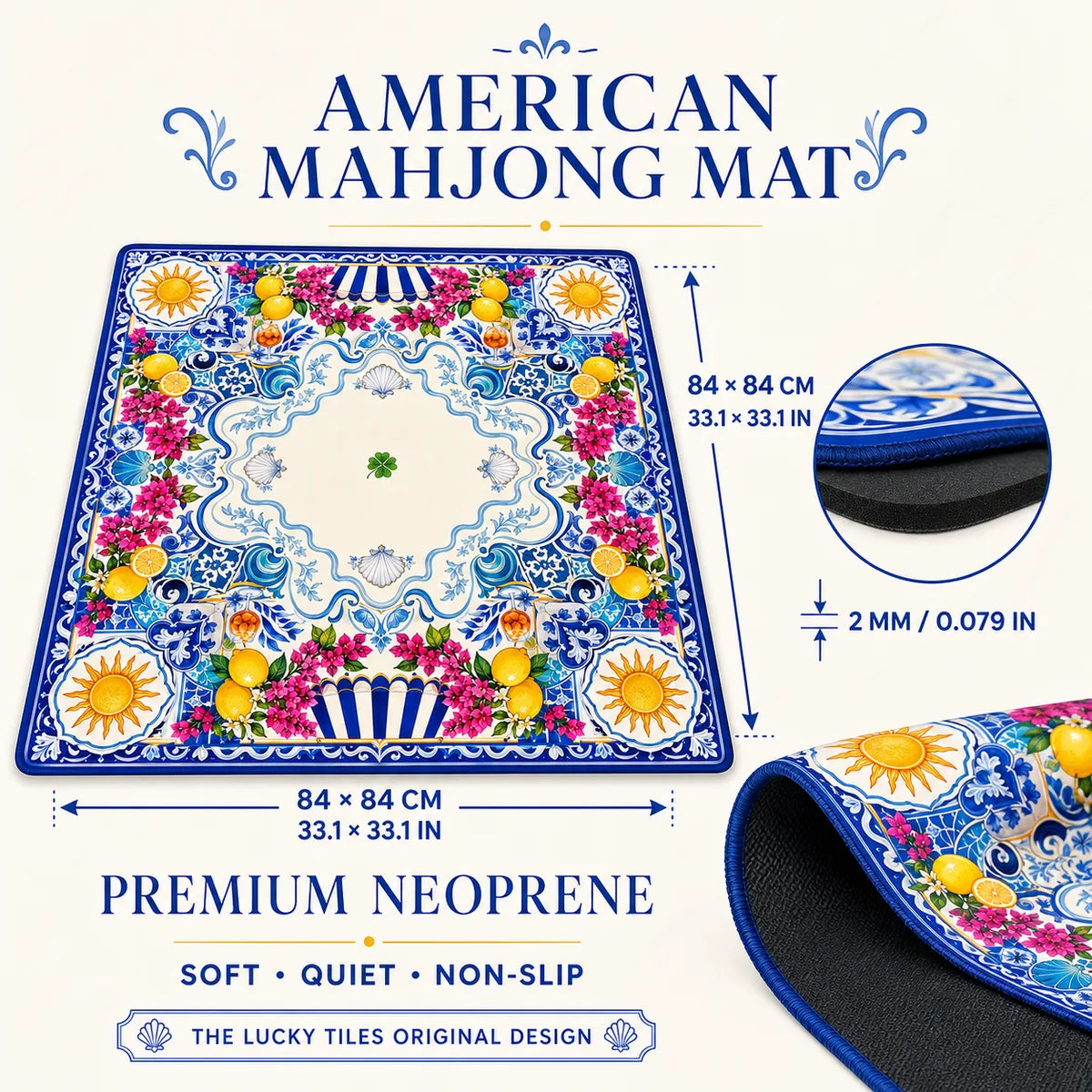 Mediterranean Lemon American Mahjong mat product and lifestyle view 6