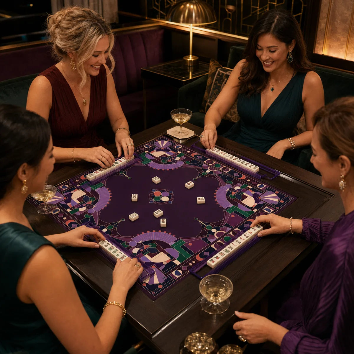 Midnight Birds American Mahjong mat product and lifestyle view 3