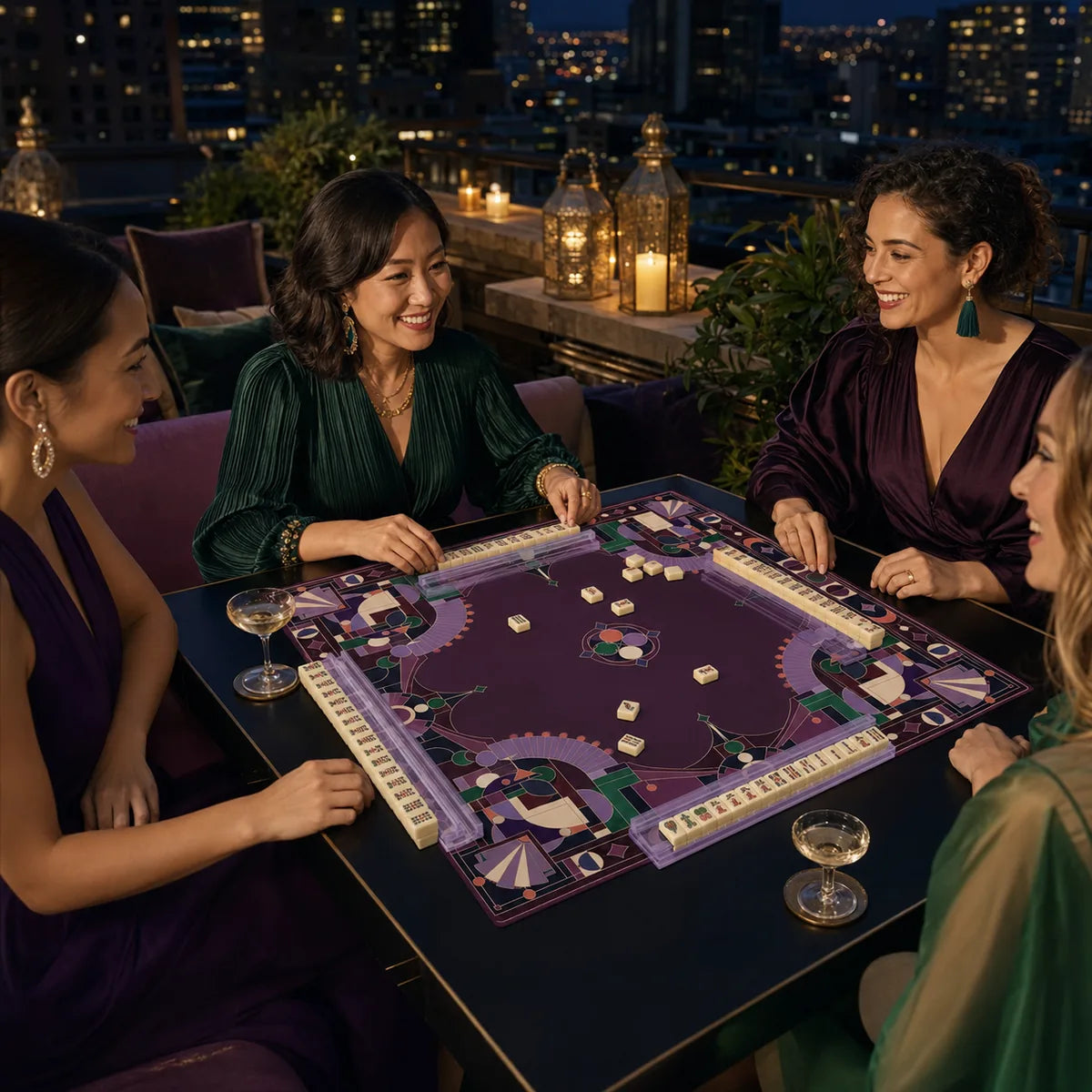 Midnight Birds American Mahjong mat product and lifestyle view 5