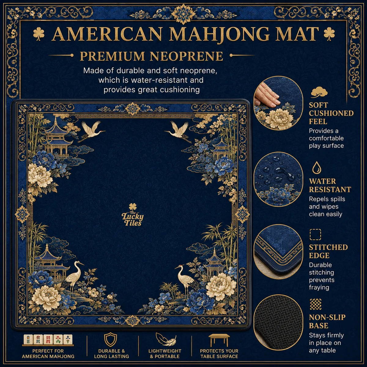 Midnight Chinoiserie American Mahjong mat product and lifestyle view 6