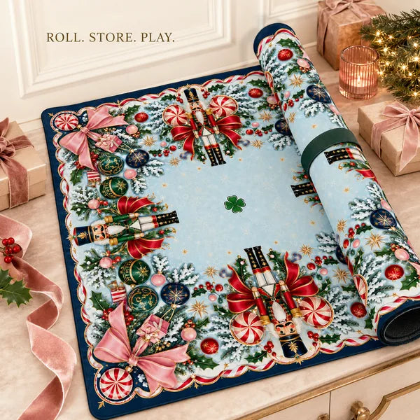 Navy Christmas Nutcracker neoprene American Mahjong mat, product view 6
