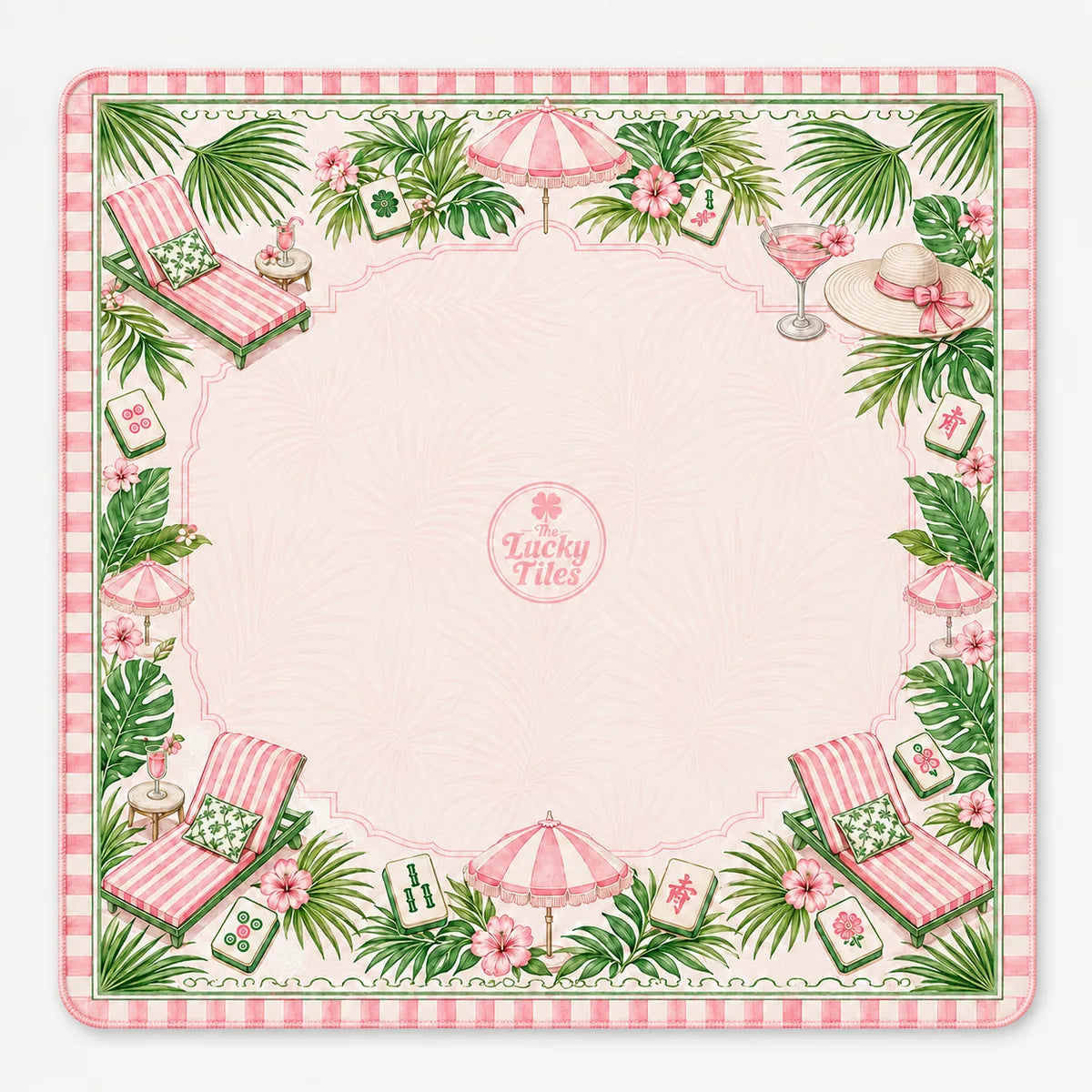 Palm Beach Resort — Blush Pink American Mahjong mat full design by The Lucky Tiles