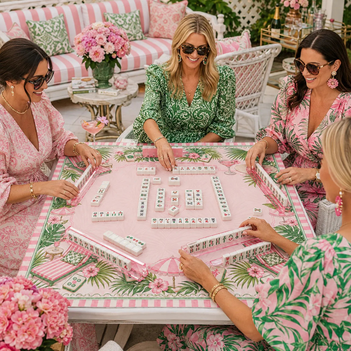 Palm Beach Resort — Blush Pink American Mahjong mat product and lifestyle view 3