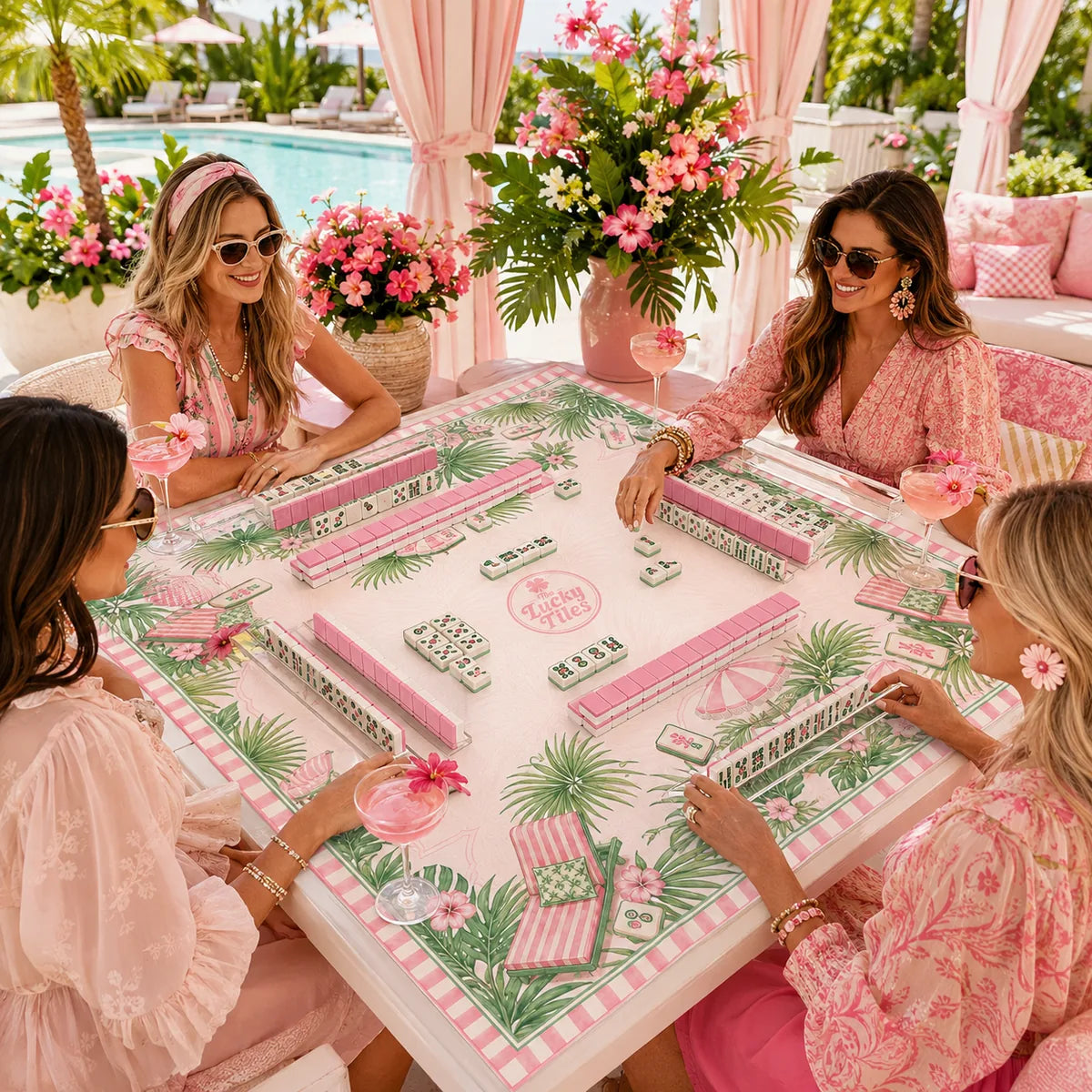 Palm Beach Resort — Blush Pink American Mahjong mat product and lifestyle view 5