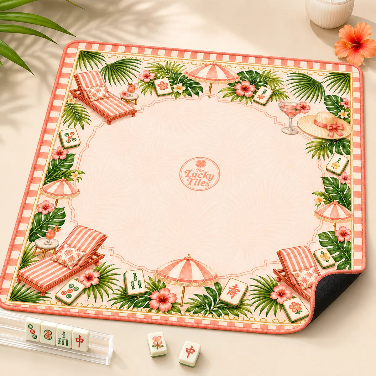 Palm Beach Resort — Sunset Coral American Mahjong mat product and lifestyle view 2