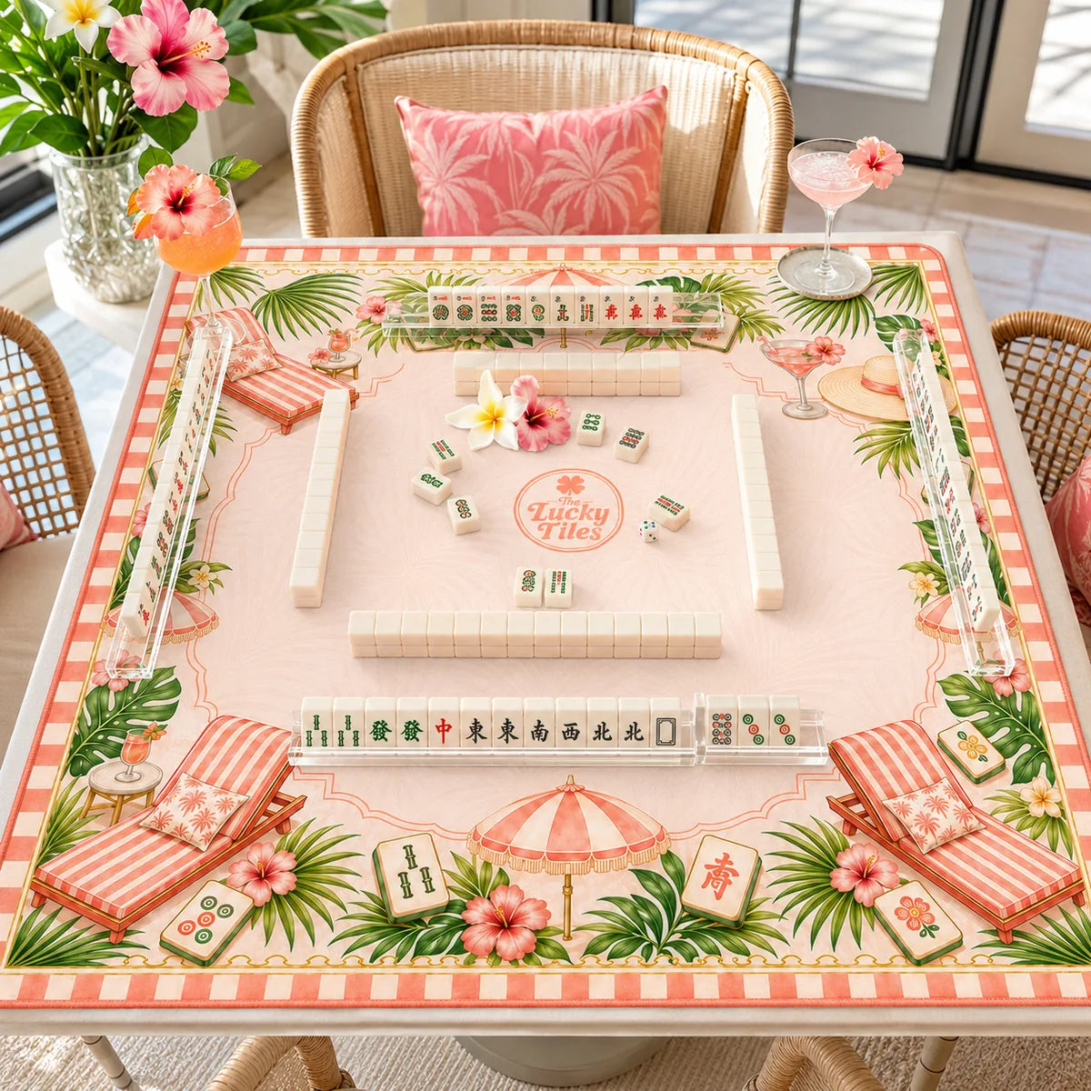 Palm Beach Resort — Sunset Coral American Mahjong mat product and lifestyle view 3