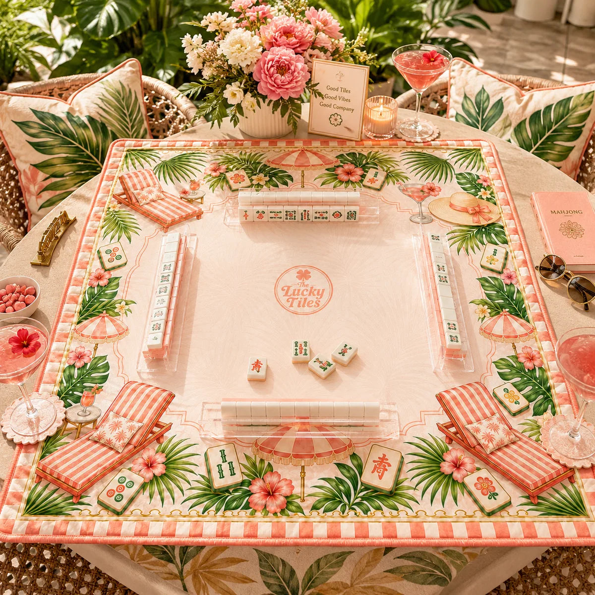 Palm Beach Resort — Sunset Coral American Mahjong mat product and lifestyle view 4