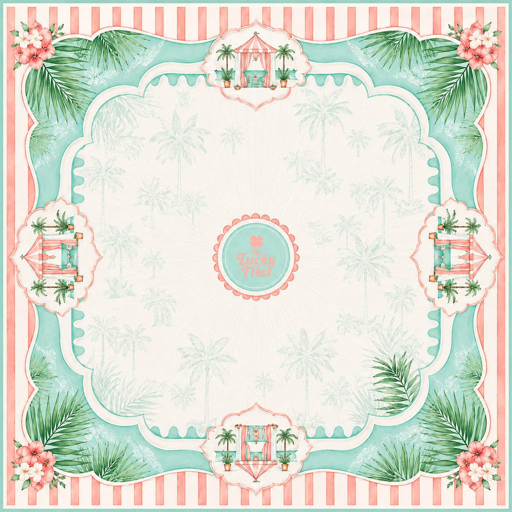 Palm Springs Garden American Mahjong mat product and lifestyle view 2