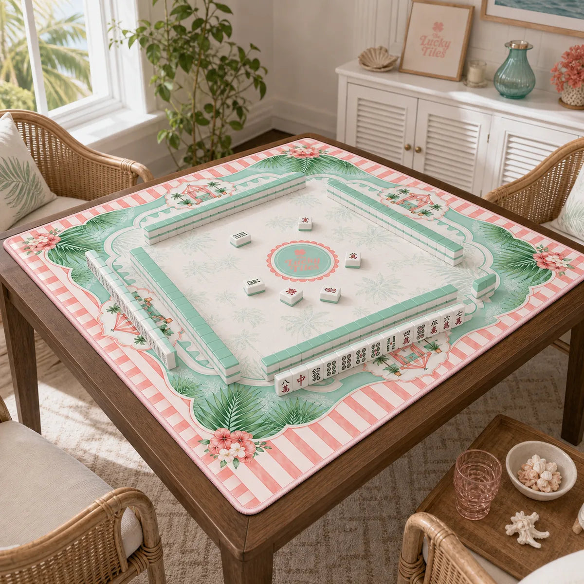 Palm Springs Garden American Mahjong mat product and lifestyle view 5
