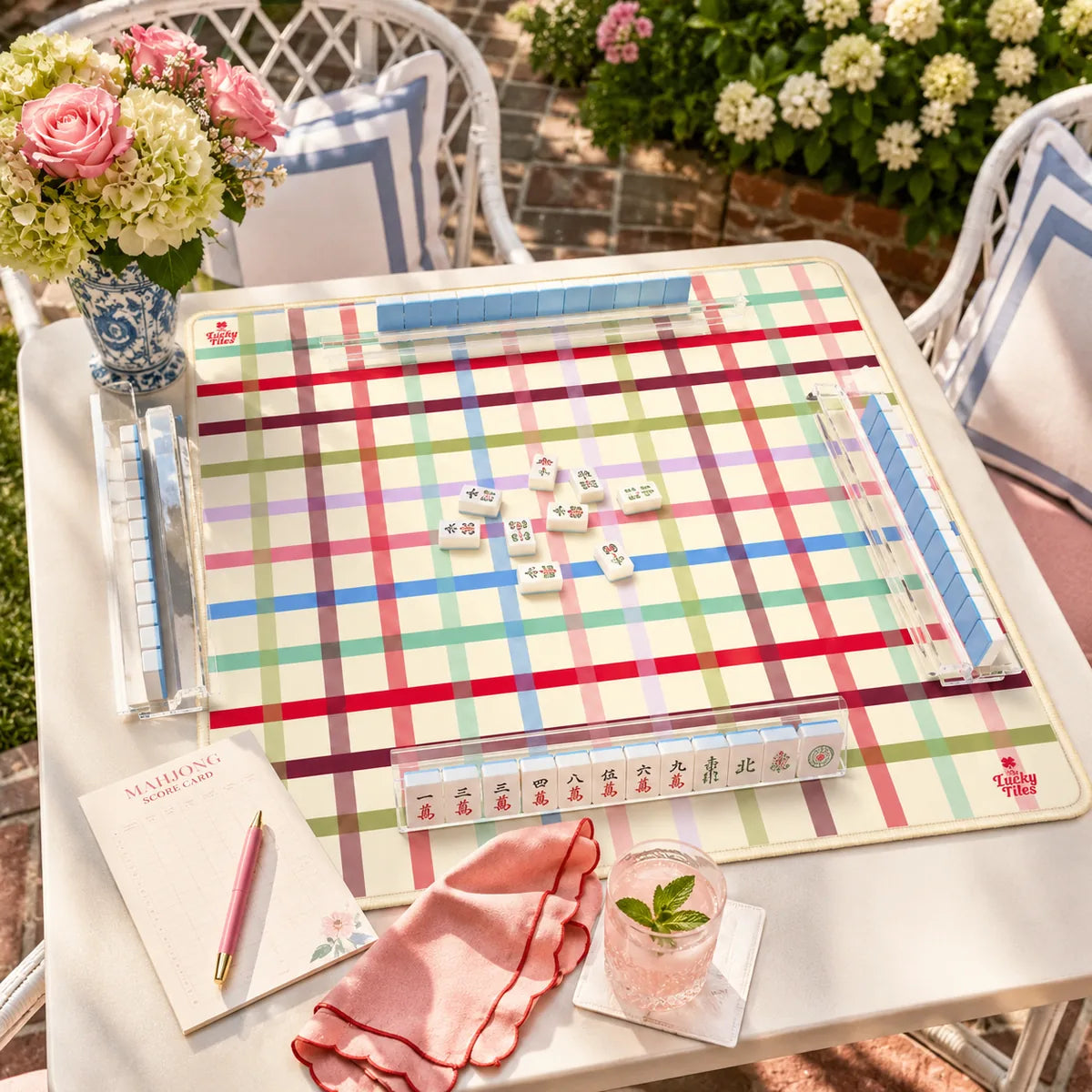 Pastel Plaid American Mahjong mat product and lifestyle view 3