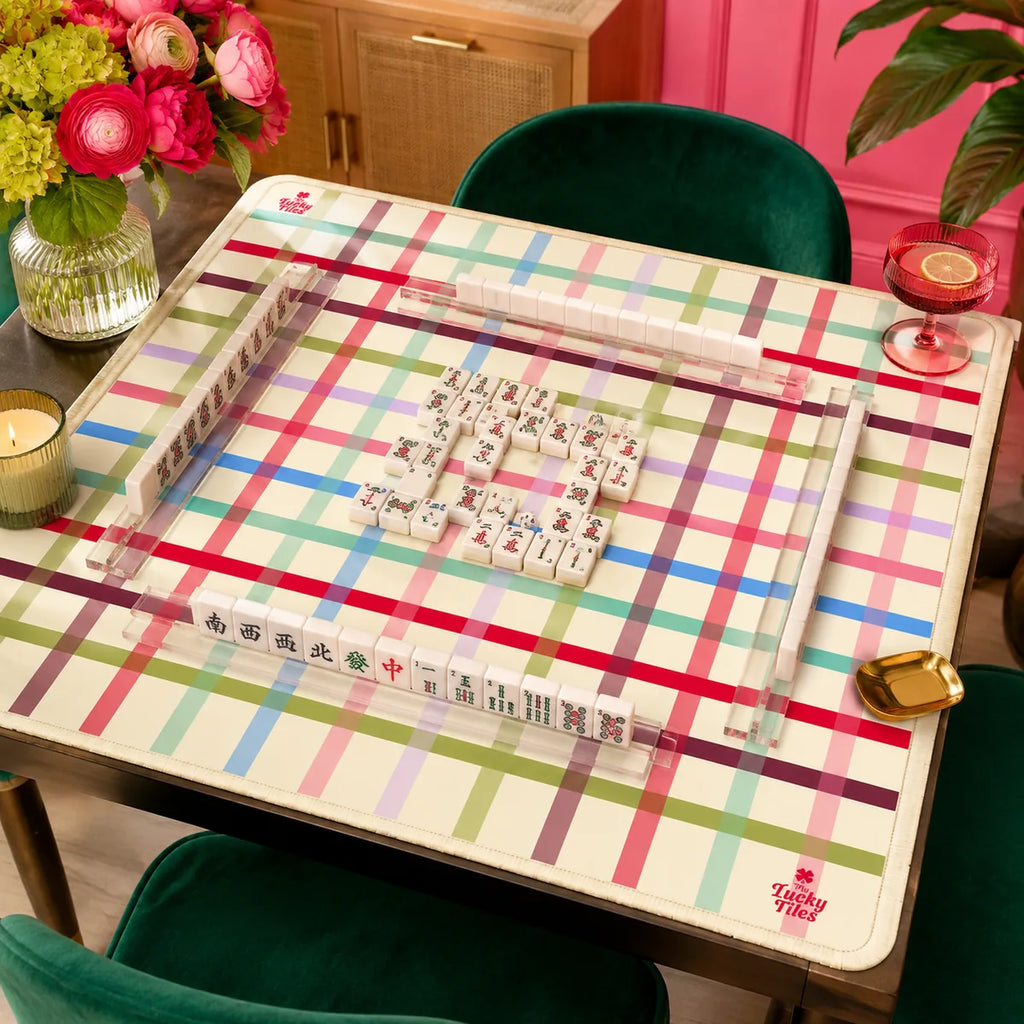 Pastel Plaid American Mahjong mat product and lifestyle view 4