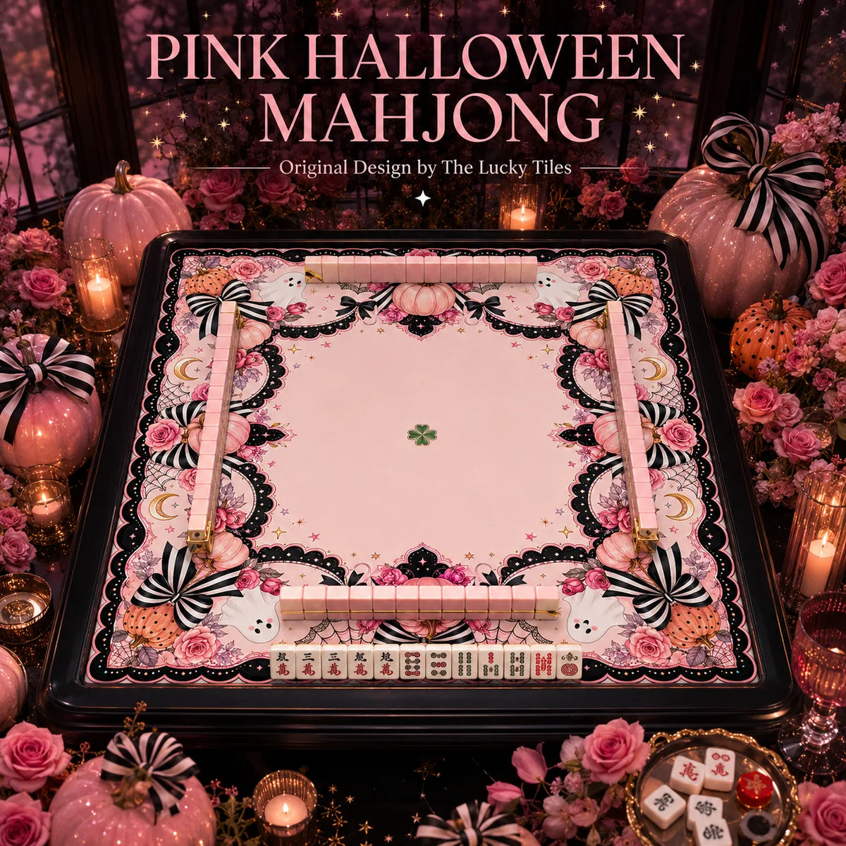 Pink Halloween American Mahjong mat full design by The Lucky Tiles
