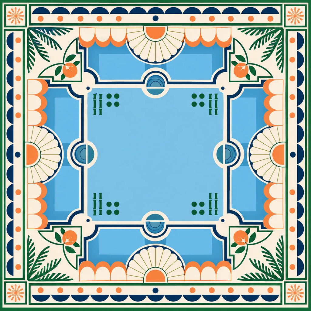 Poolside Palms American Mahjong mat product and lifestyle view 2