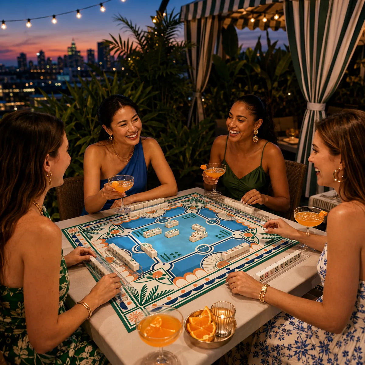 Poolside Palms American Mahjong mat product and lifestyle view 5