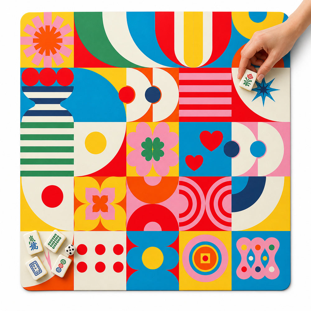 Pop Art American Mahjong mat by The Lucky Tiles with colorful geometric original design