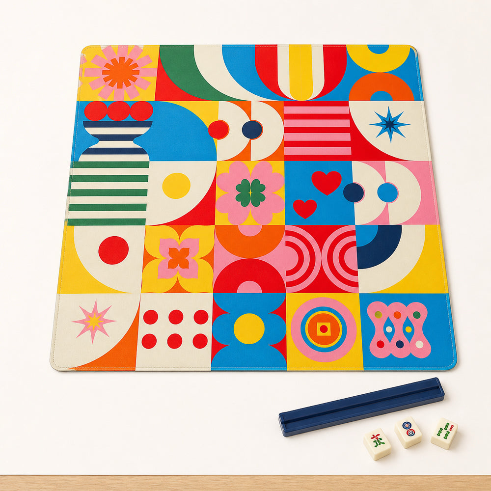 Full view of the 33 by 33 inch Pop Art American Mahjong neoprene mat