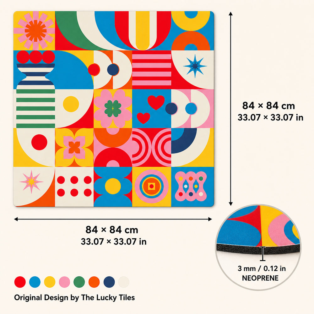 Pop Art American Mahjong mat dimensions 84 by 84 cm and 3 mm neoprene thickness