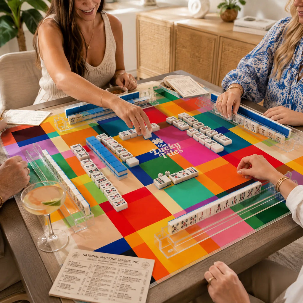 Prism Plaid American Mahjong mat product and lifestyle view 4