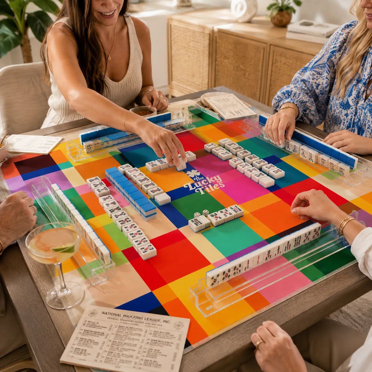 Prism Plaid American Mahjong mat product and lifestyle view 4