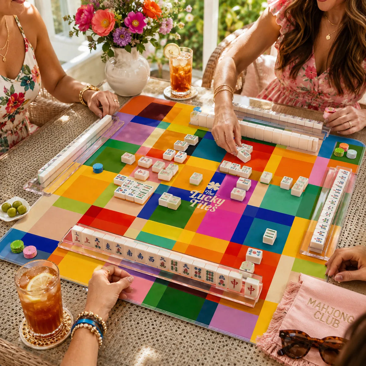 Prism Plaid American Mahjong mat product and lifestyle view 5
