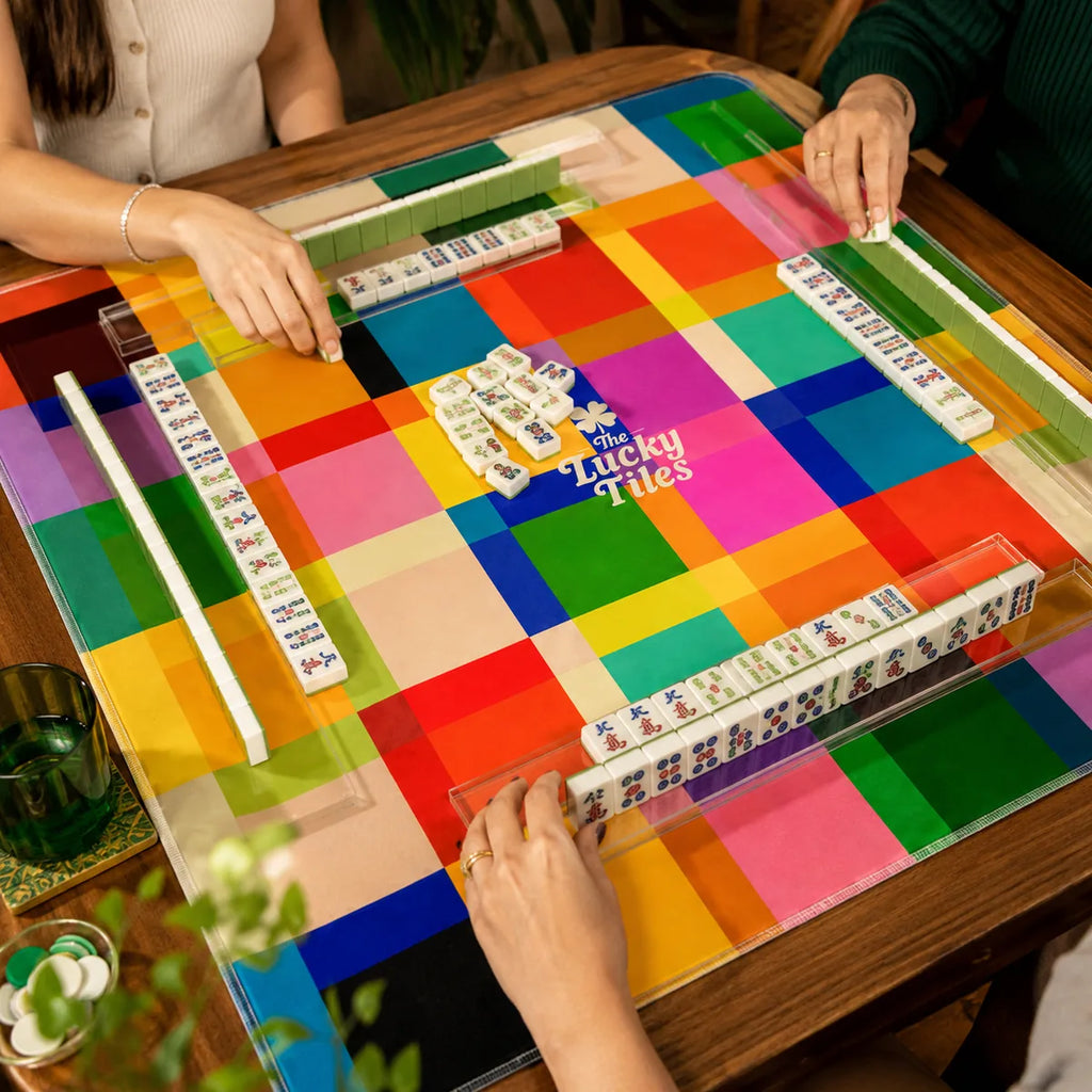 Prism Plaid American Mahjong mat product and lifestyle view 6