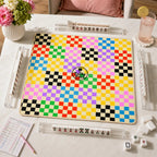 Rainbow Checkerboard American Mahjong mat product and lifestyle view 2