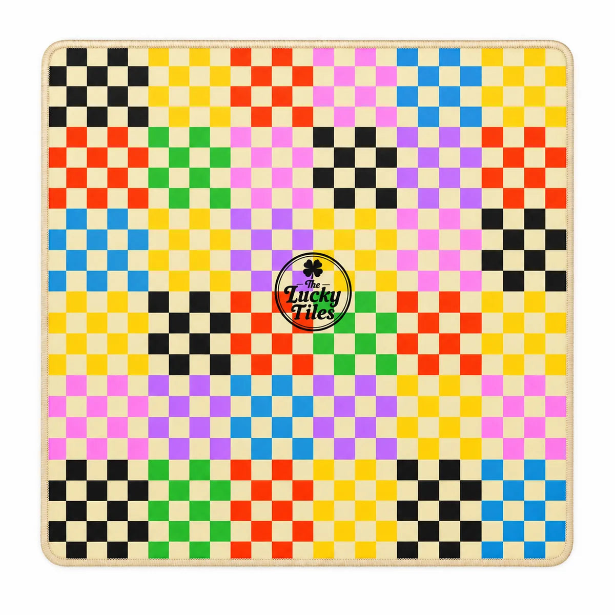 Rainbow Checkerboard American Mahjong mat product and lifestyle view 3