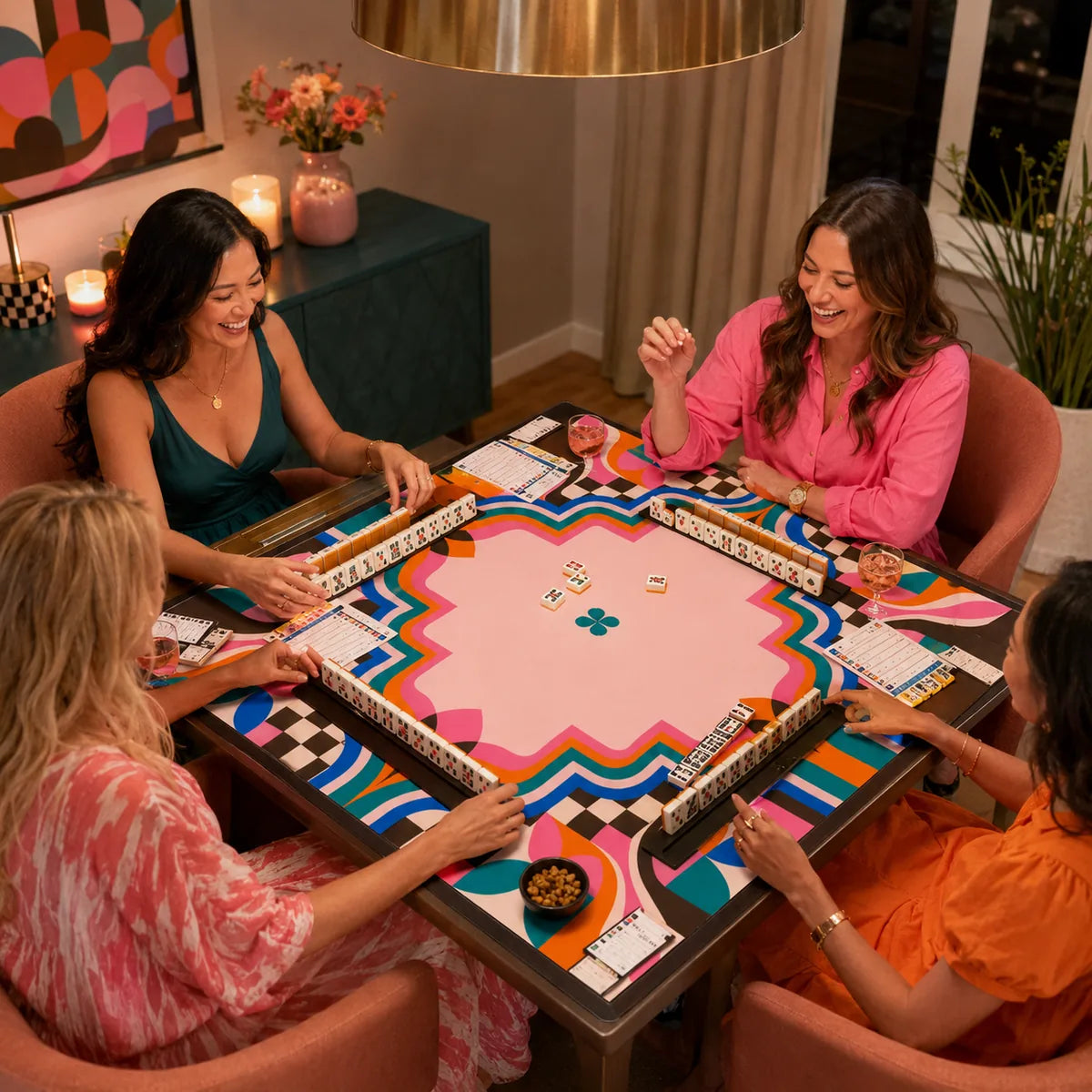 Retro Color Geometry American Mahjong mat product and lifestyle view 3