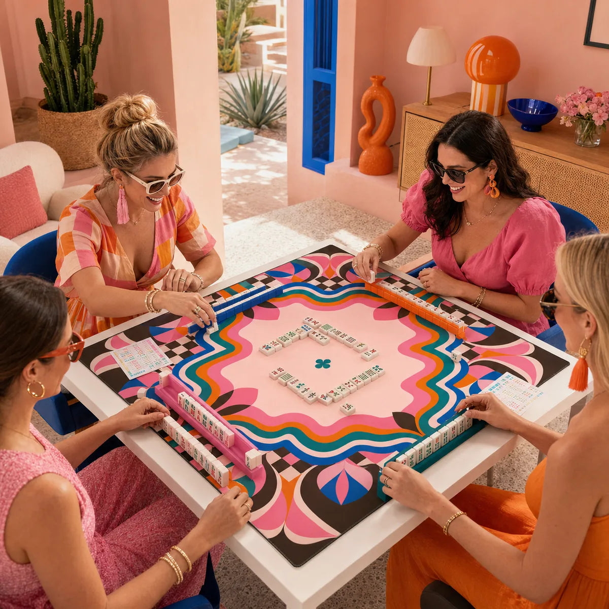 Retro Color Geometry American Mahjong mat product and lifestyle view 5