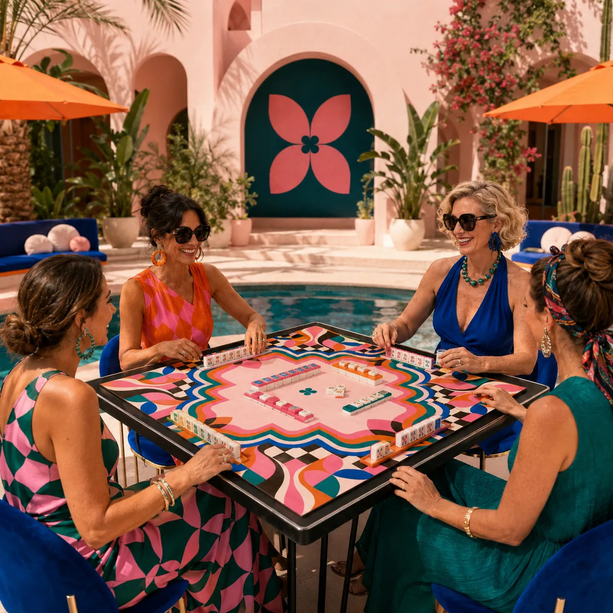 Retro Color Geometry American Mahjong mat product and lifestyle view 6